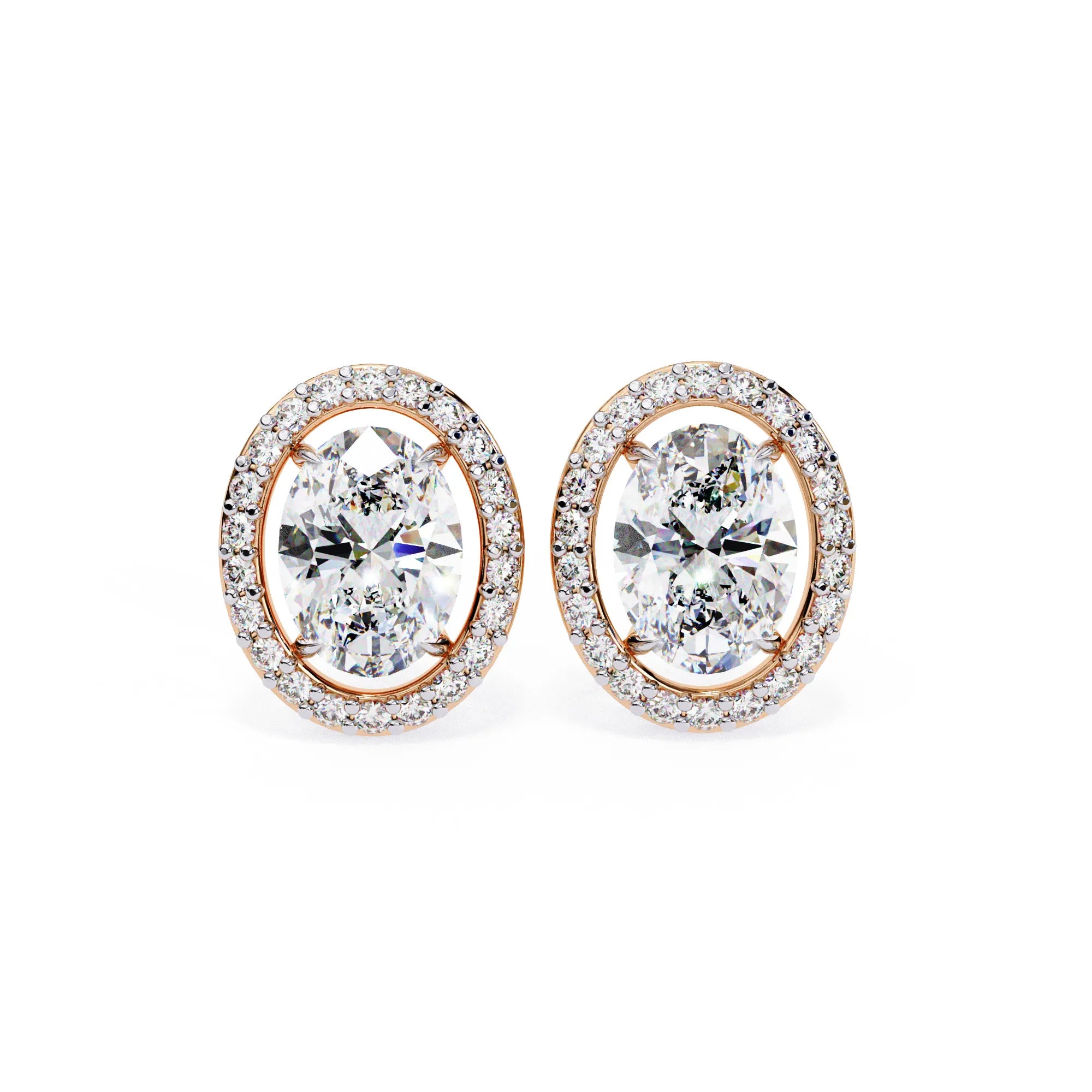 Oval Cut Lab Diamond Halo Studs Earrings