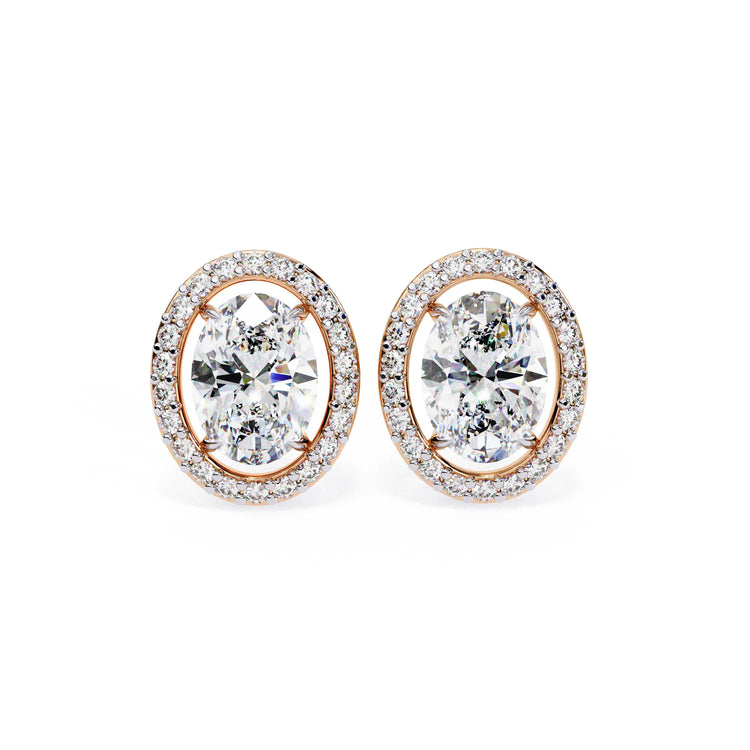 Oval Cut Lab Diamond Halo Studs Earrings