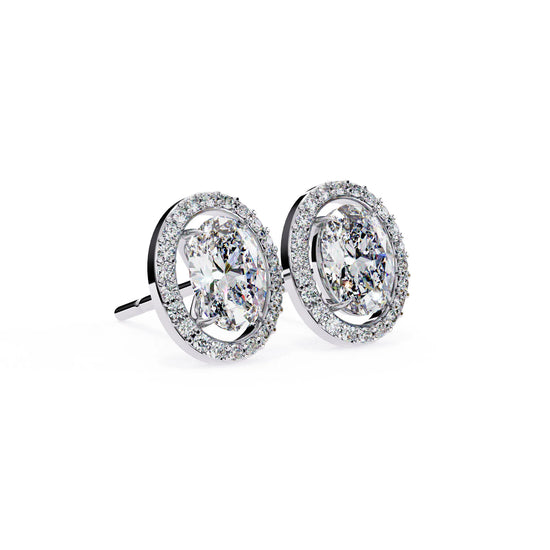 Oval Cut Lab Diamond Halo Studs Earrings