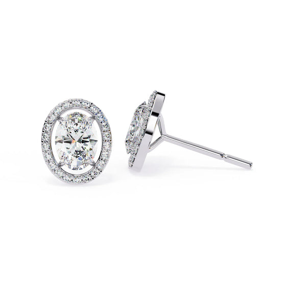 Oval Cut Lab Diamond Halo Studs Earrings