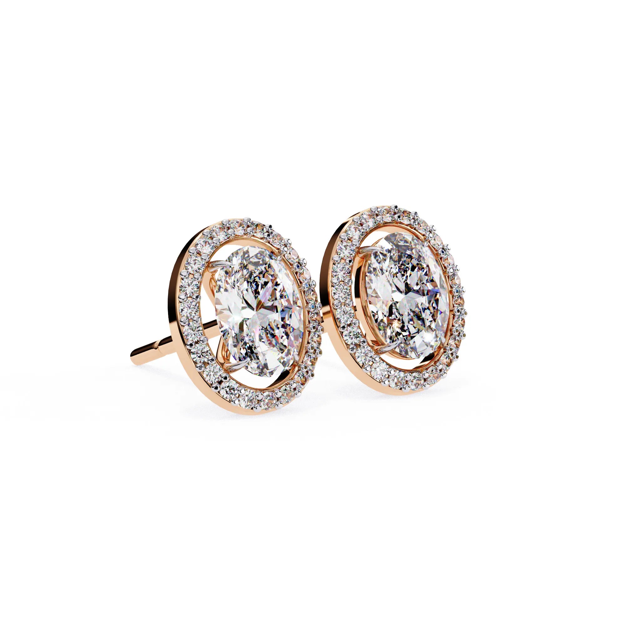 Oval Cut Lab Diamond Halo Studs Earrings