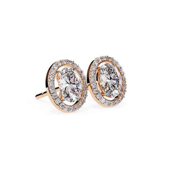 Oval Cut Lab Diamond Halo Studs Earrings
