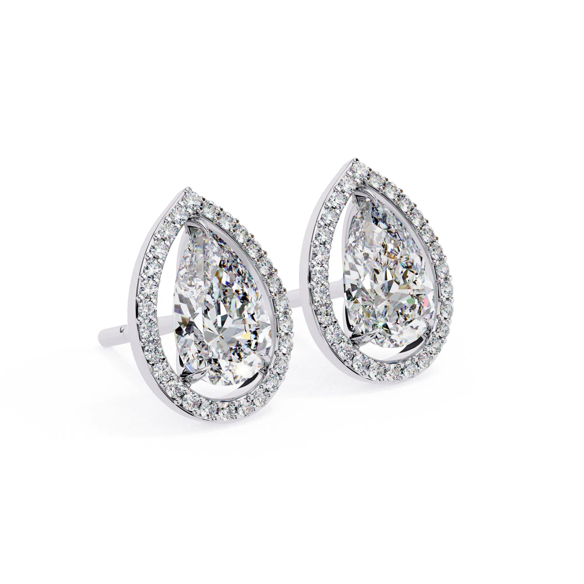 Teardrop Lab Diamond Halo Studs Earrings