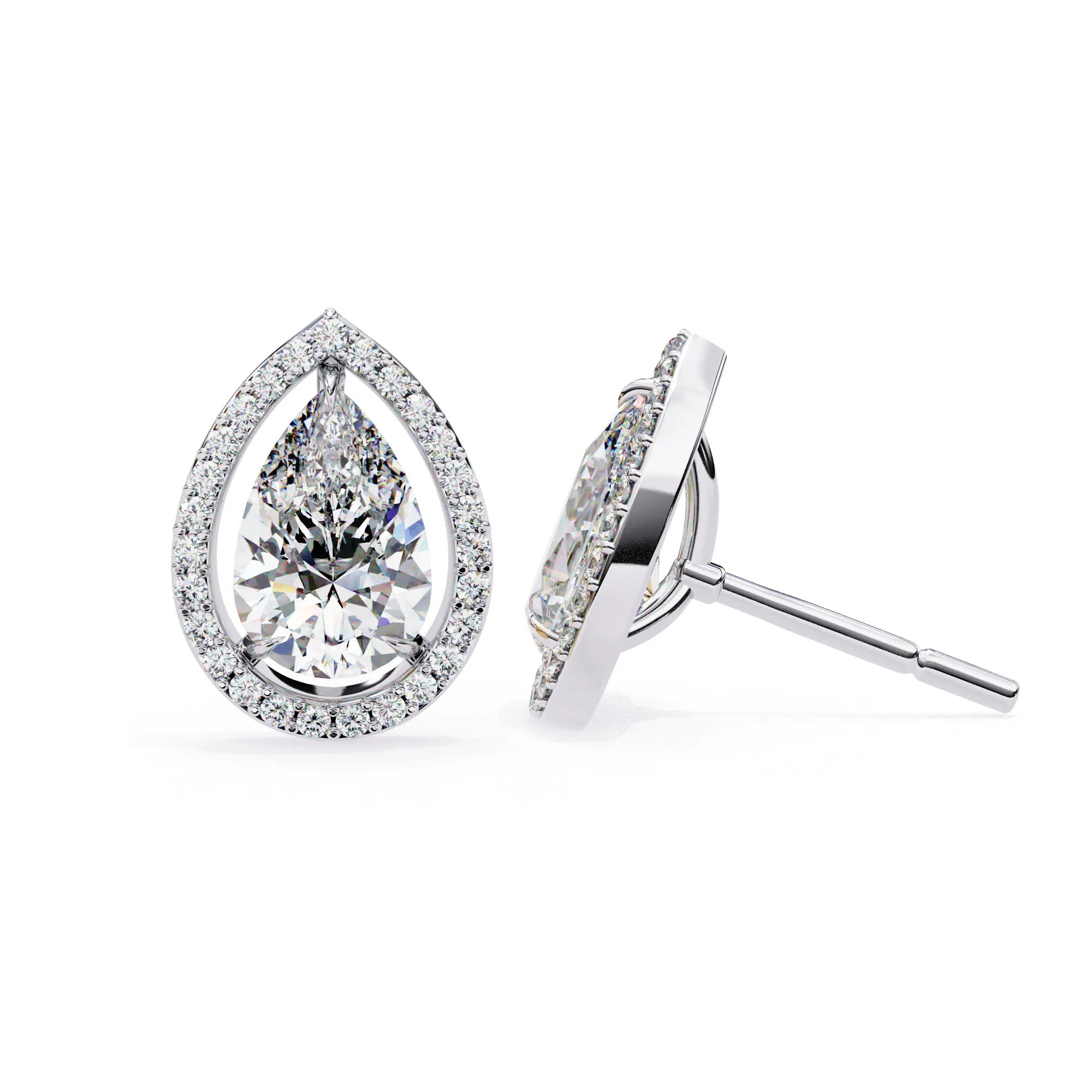 Teardrop Lab Diamond Halo Studs Earrings