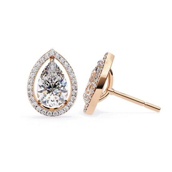 Teardrop Lab Diamond Halo Studs Earrings