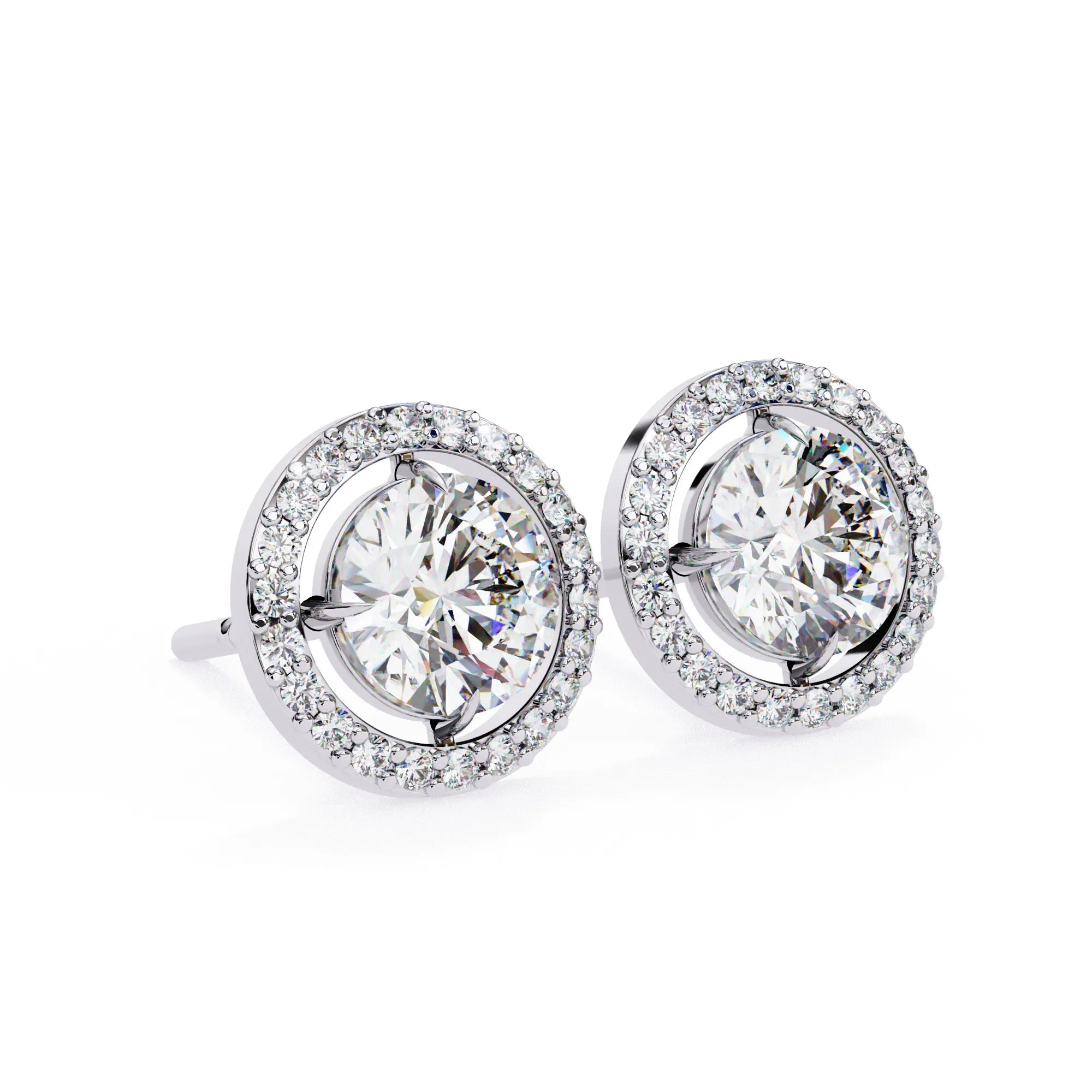 Round Cut Lab Diamond Halo Studs Earrings