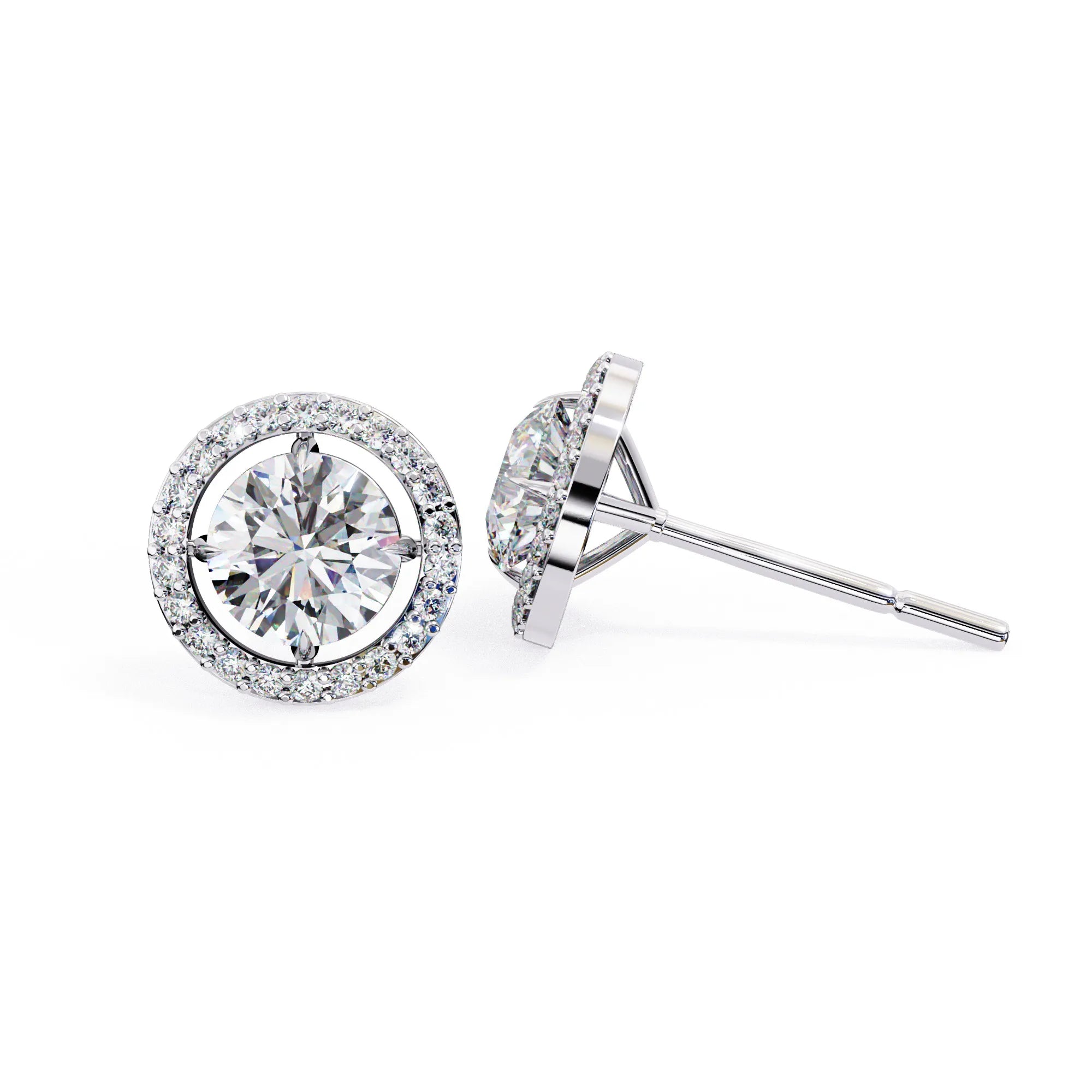 Round Cut Lab Diamond Halo Studs Earrings