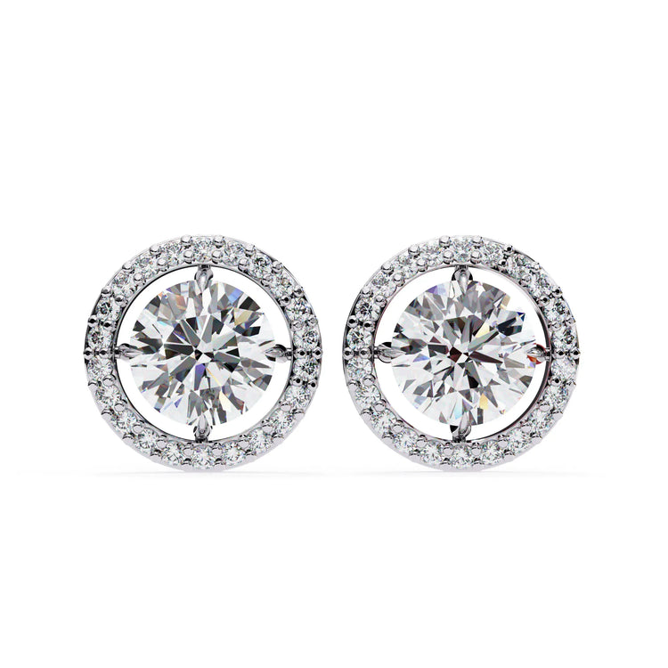 Round Cut Lab Diamond Halo Studs Earrings