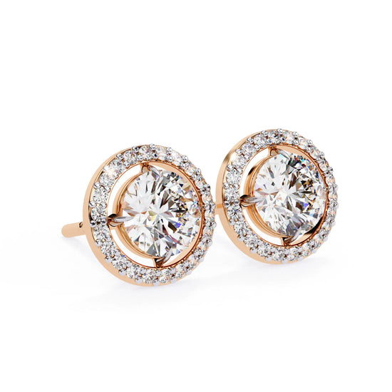 Round Cut Lab Diamond Halo Studs Earrings