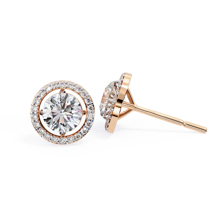 Round Cut Lab Diamond Halo Studs Earrings
