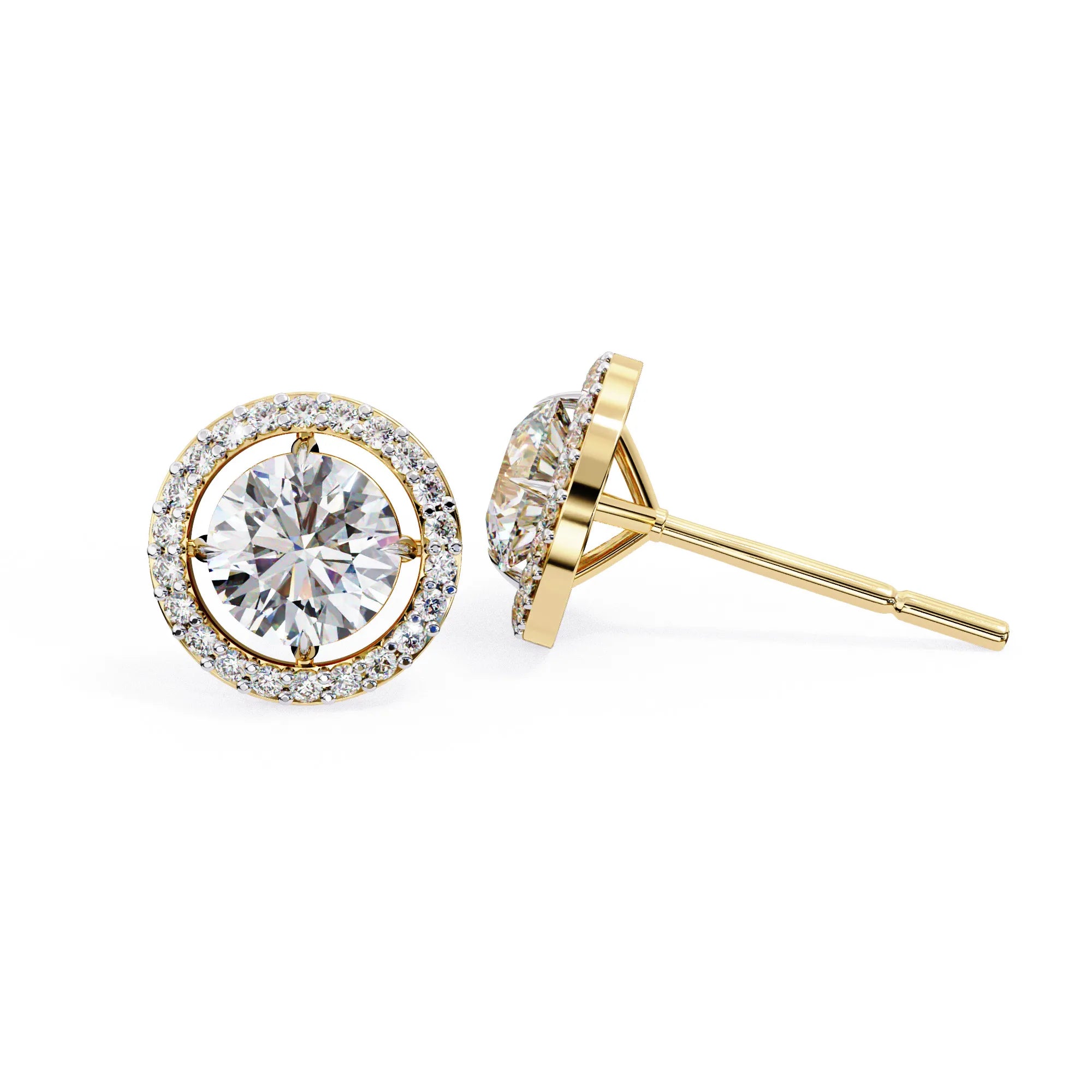 Round Cut Lab Diamond Halo Studs Earrings