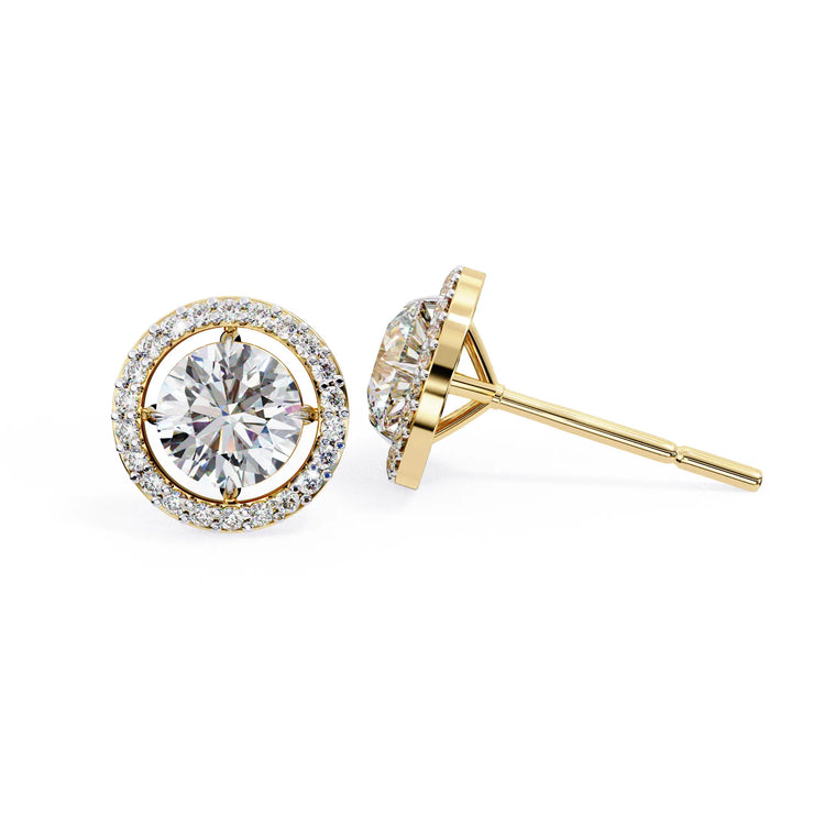 Round Cut Lab Diamond Halo Studs Earrings