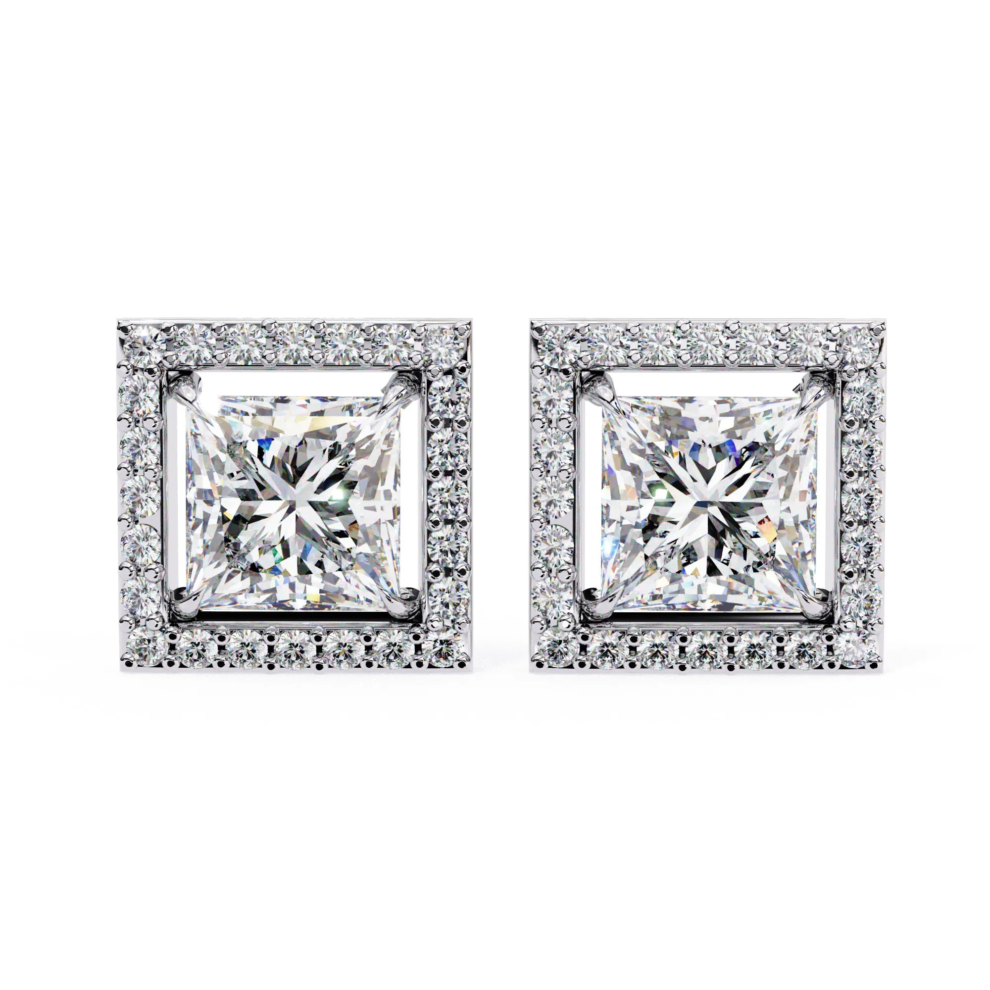 Radiant Princess Cut Lab Diamond Halo Studs Earring