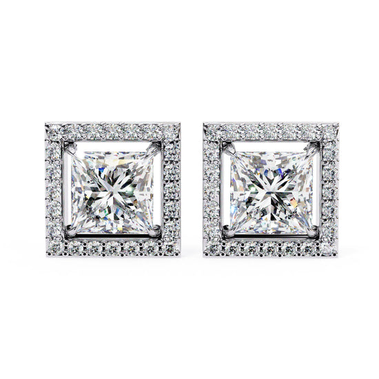 Radiant Princess Cut Lab Diamond Halo Studs Earring