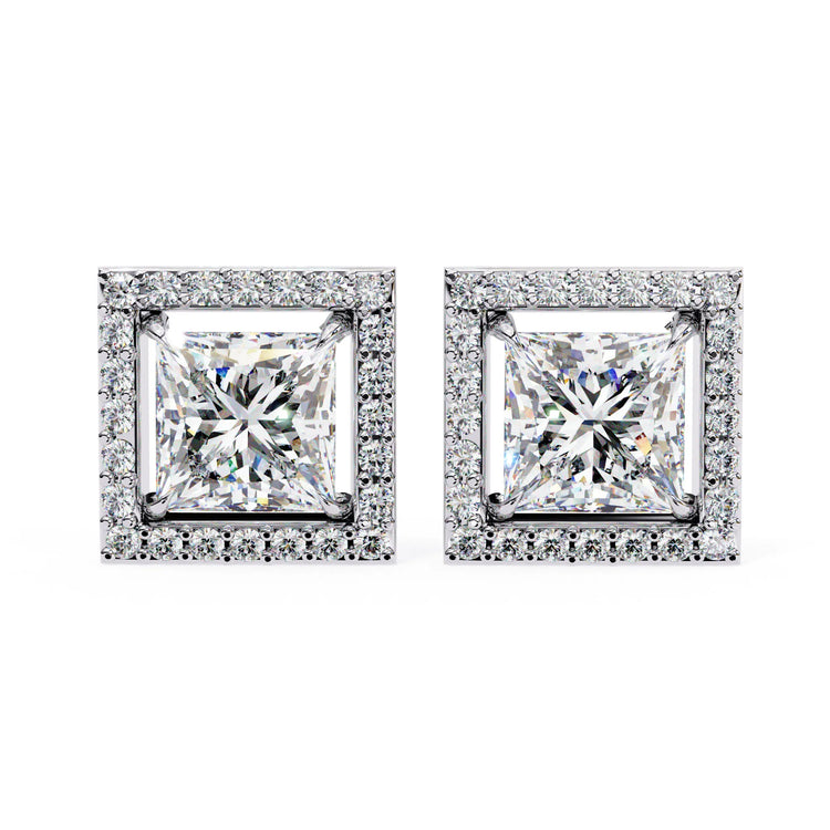 Radiant Princess Cut Lab Diamond Halo Studs Earring
