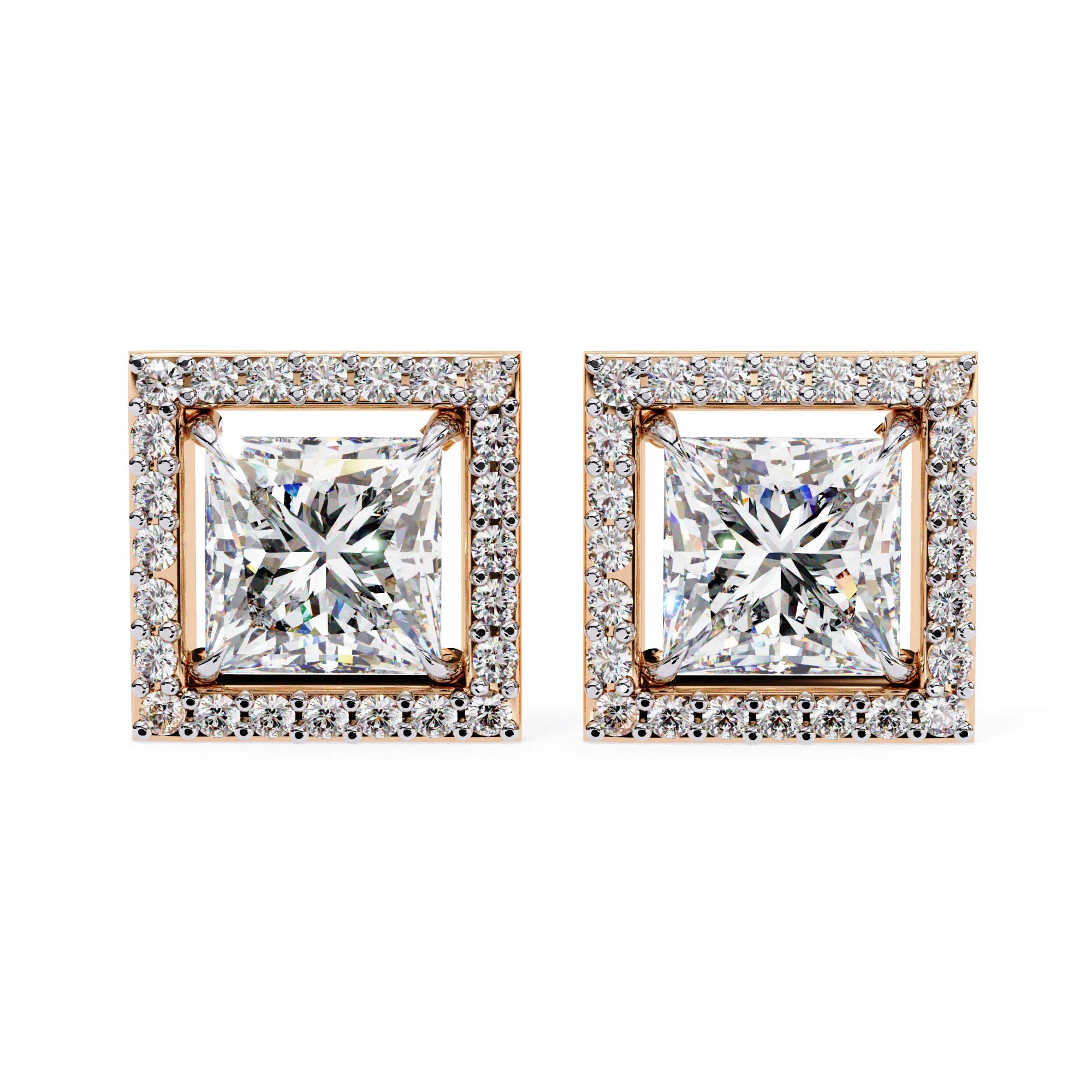 Radiant Princess Cut Lab Diamond Halo Studs Earring