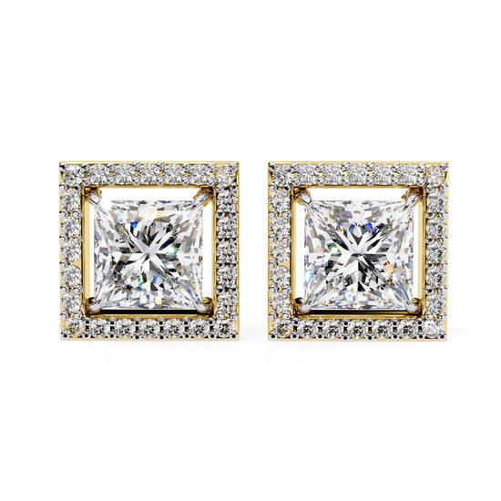 Radiant Princess Cut Lab Diamond Halo Studs Earring