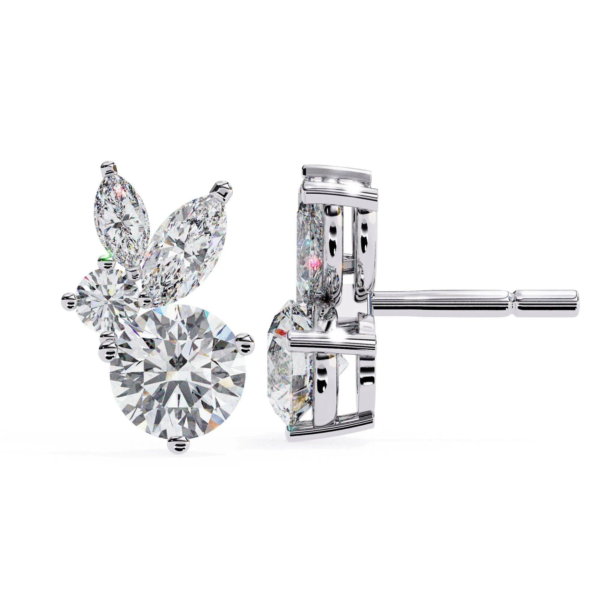 Petal Bloom Round and Marquise Lab Diamond Studs