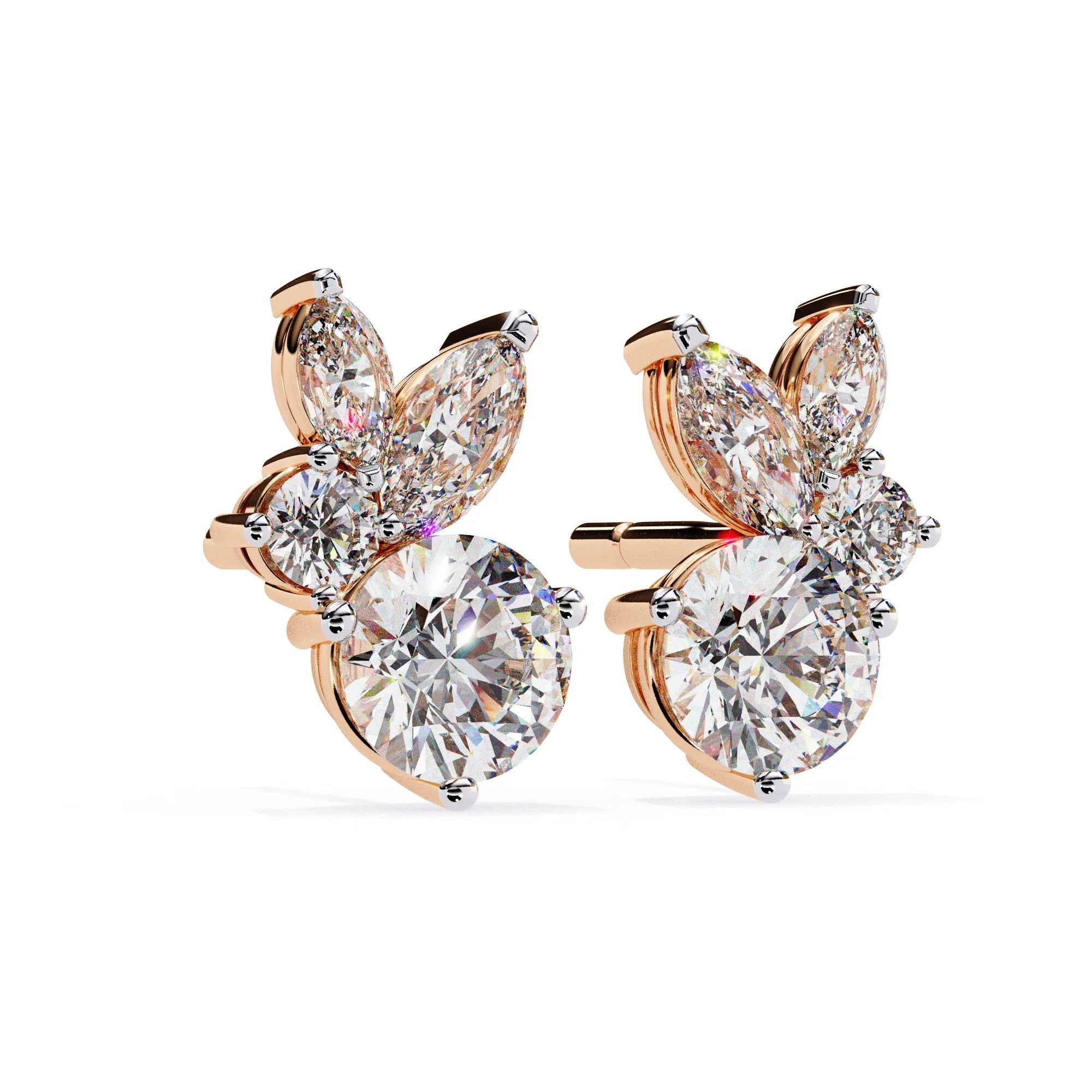 Petal Bloom Round and Marquise Lab Diamond Studs