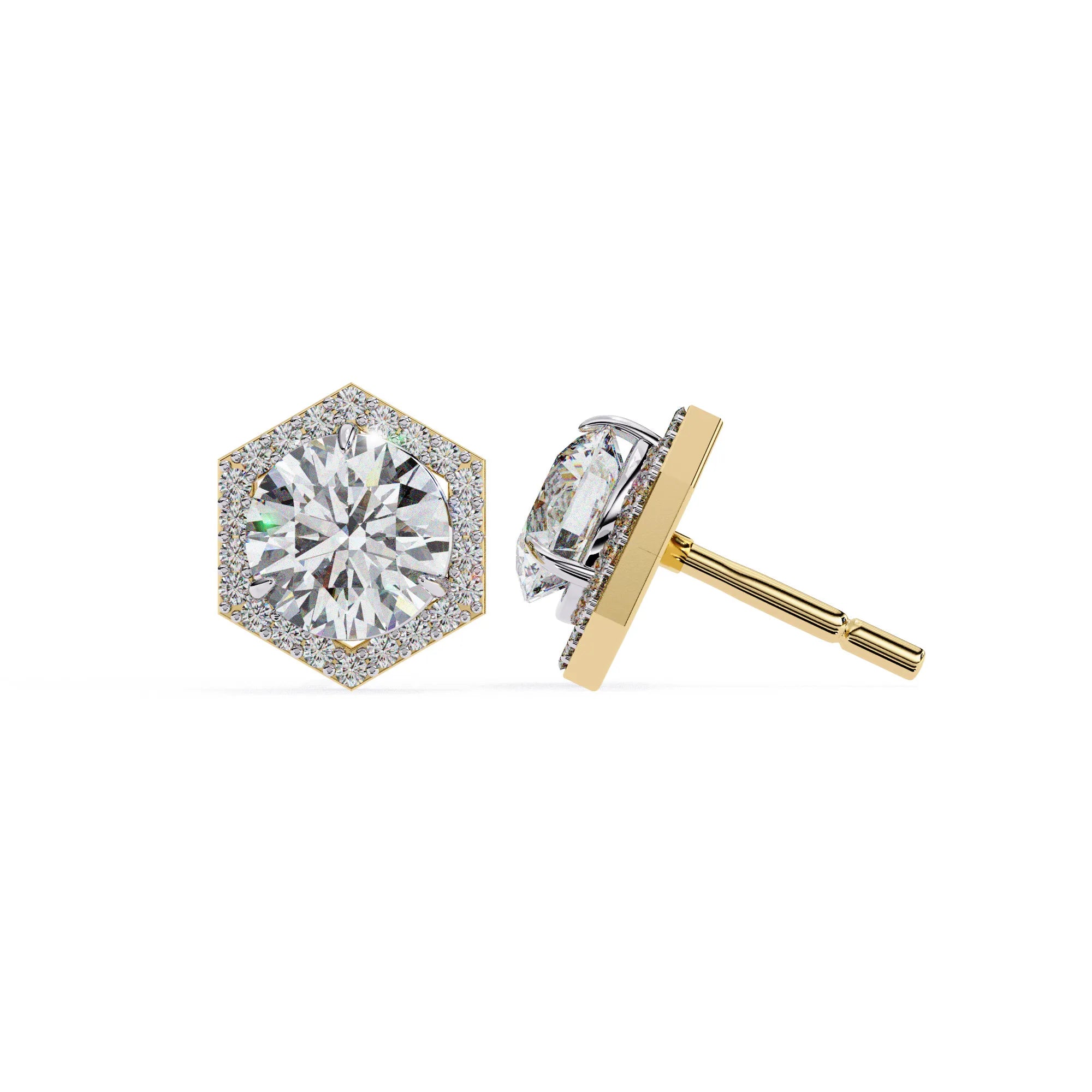 Hexagonal Halo Round Lab Diamond Studs
