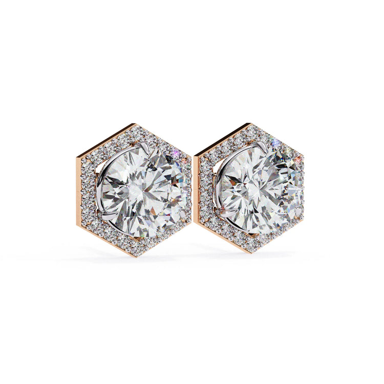 Hexagonal Halo Round Lab Diamond Studs