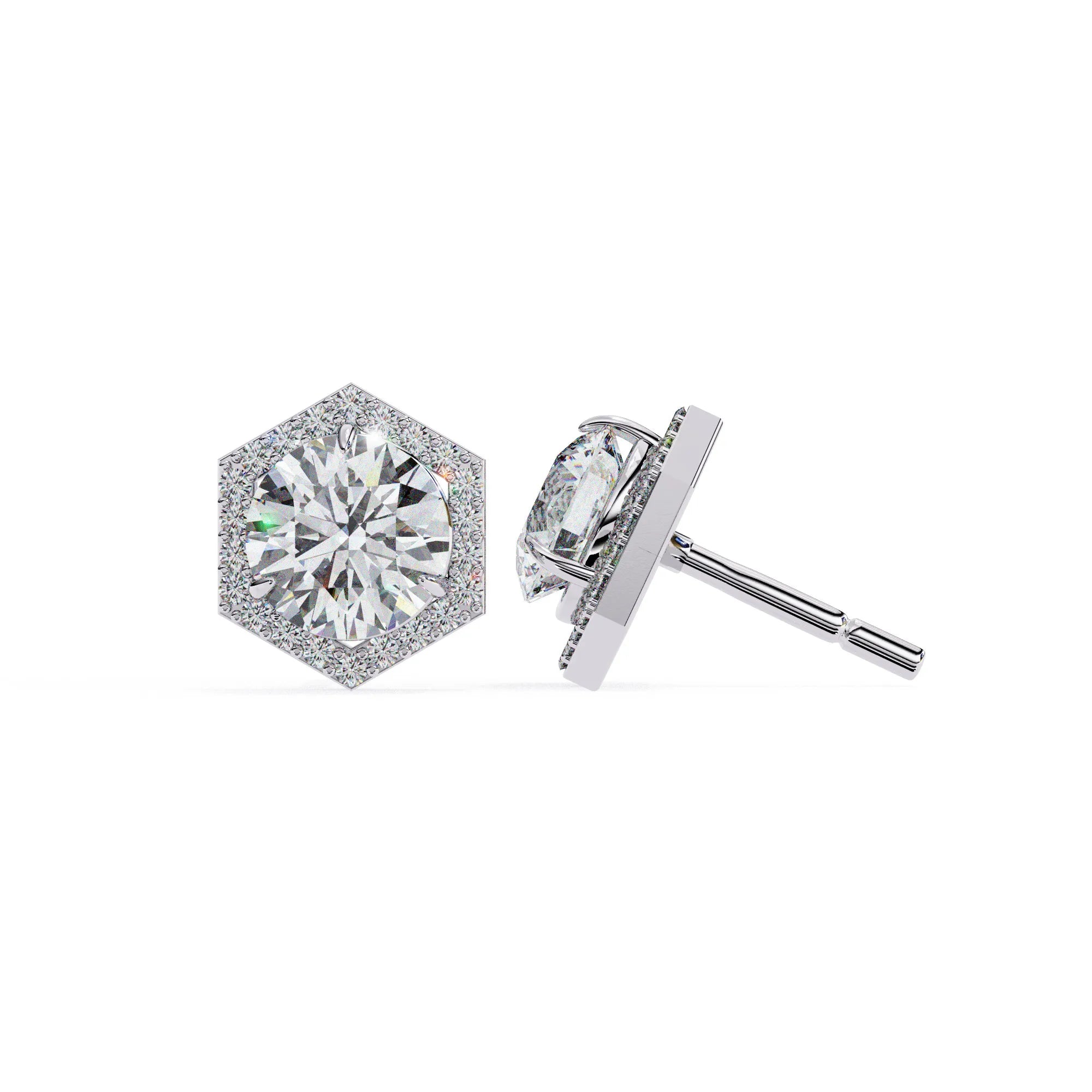 Hexagonal Halo Round Lab Diamond Studs