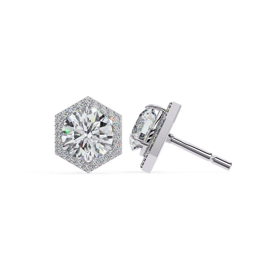 Hexagonal Halo Round Lab Diamond Studs