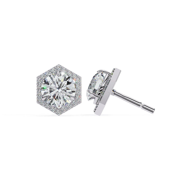 Hexagonal Halo Round Lab Diamond Studs
