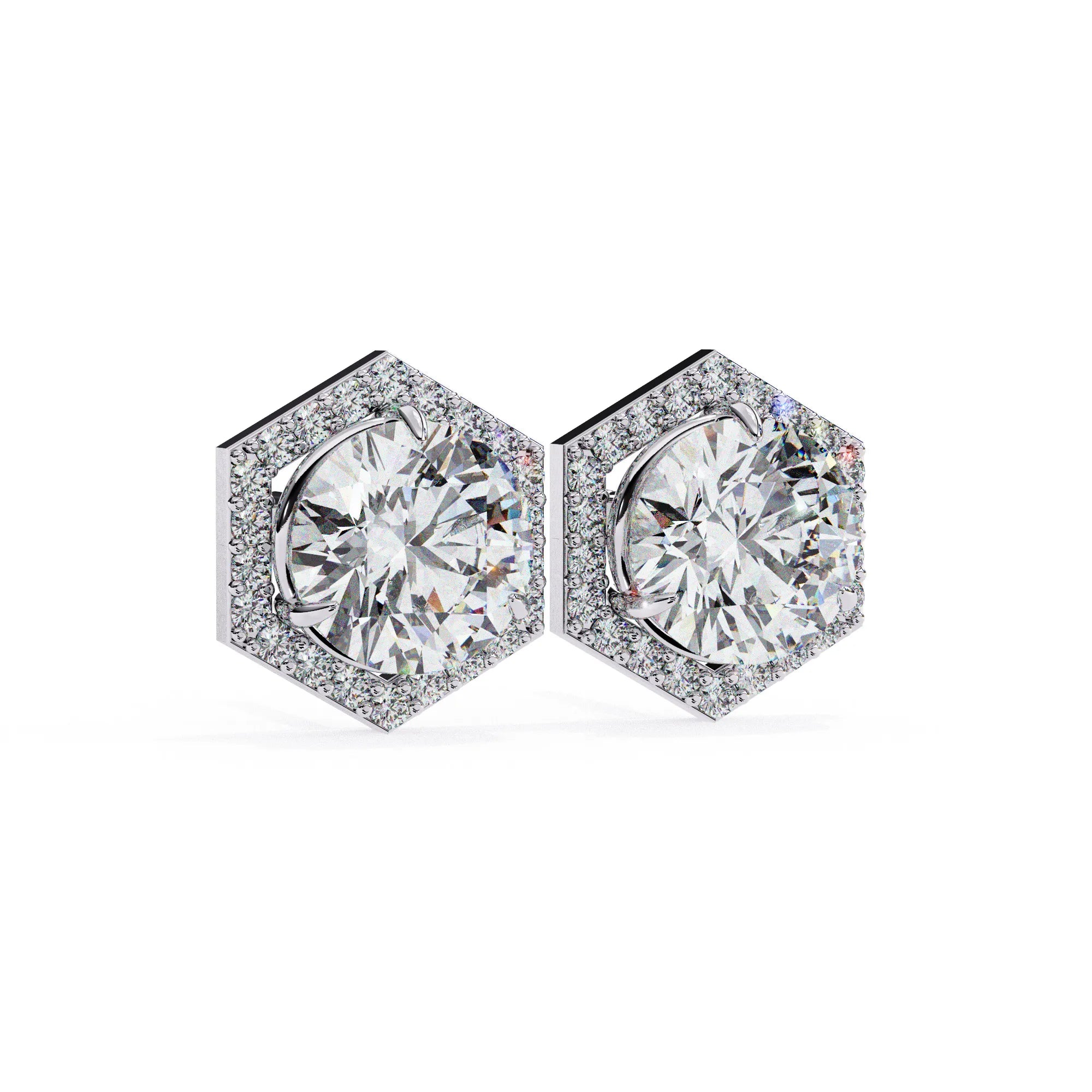 Hexagonal Halo Round Lab Diamond Studs