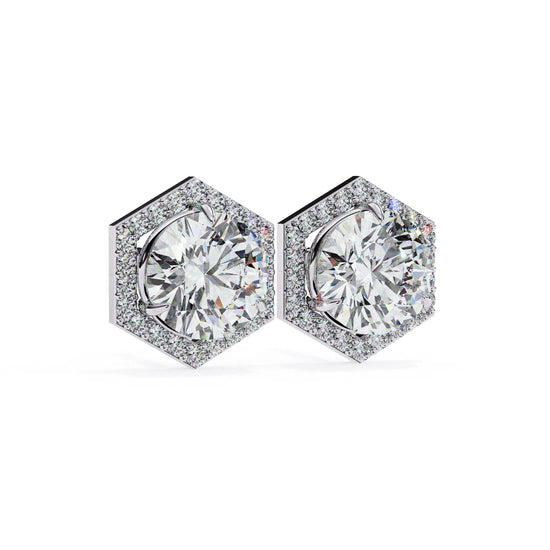 Hexagonal Halo Round Lab Diamond Studs