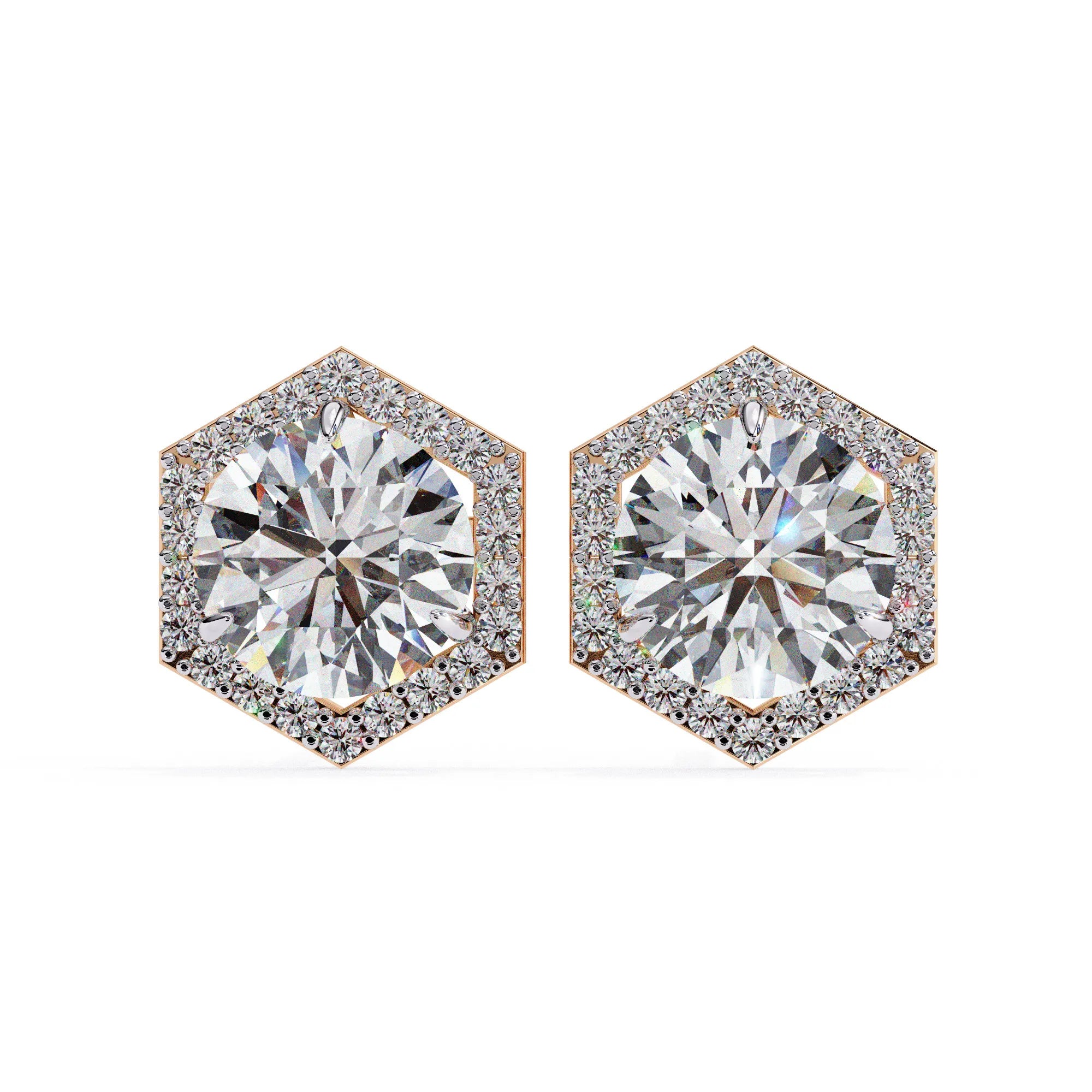 Hexagonal Halo Round Lab Diamond Studs
