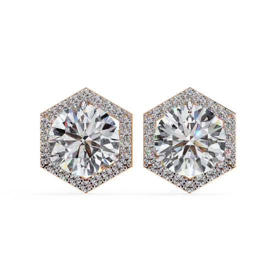 Hexagonal Halo Round Lab Diamond Studs