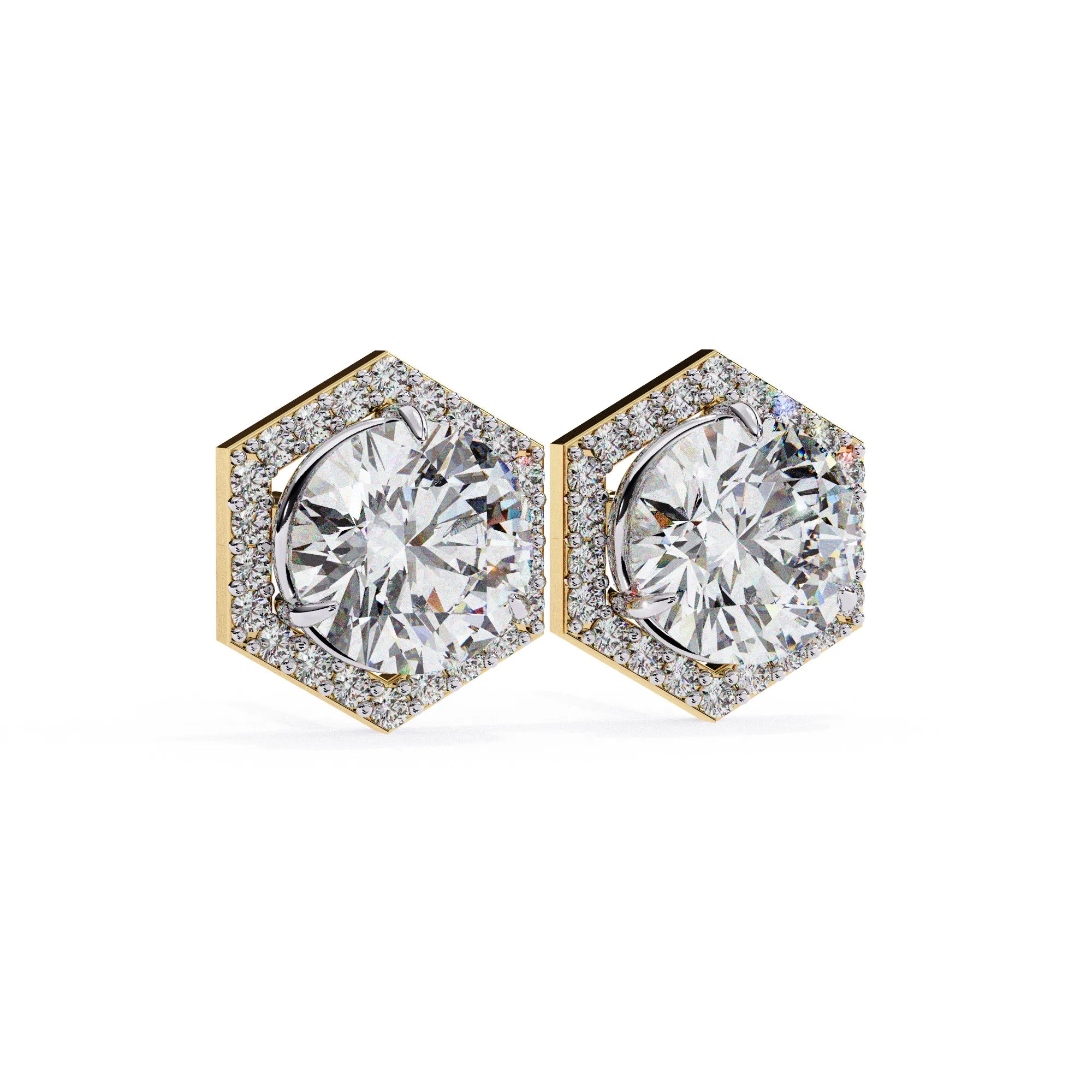 Hexagonal Halo Round Lab Diamond Studs