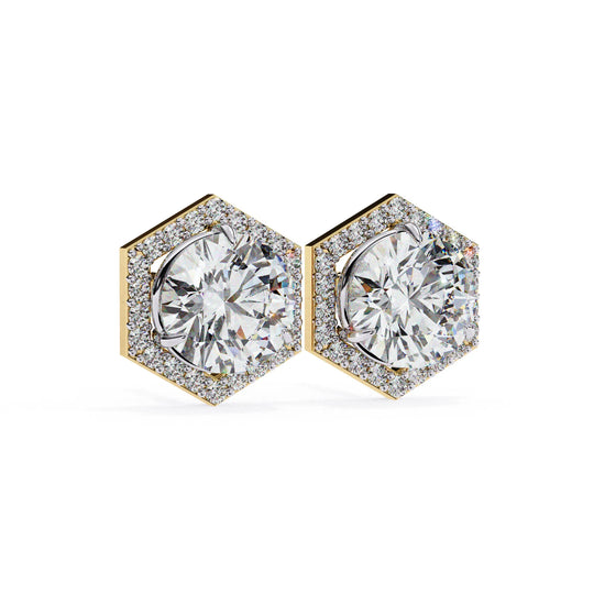 Hexagonal Halo Round Lab Diamond Studs