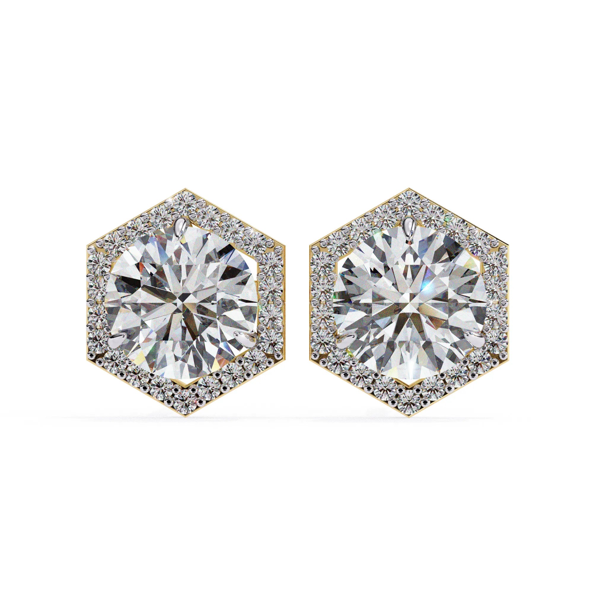 Hexagonal Halo Round Lab Diamond Studs