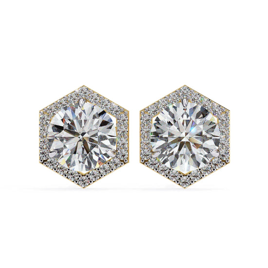 Hexagonal Halo Round Lab Diamond Studs