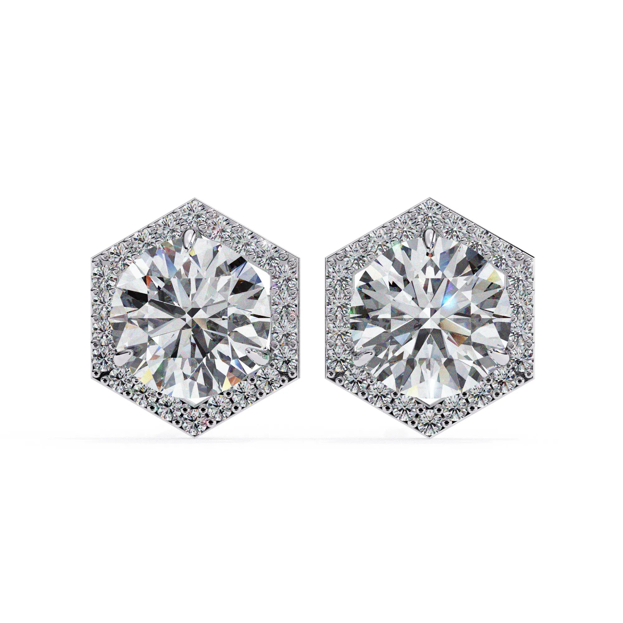 Hexagonal Halo Round Lab Diamond Studs