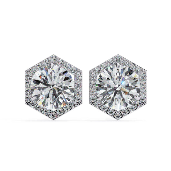 Hexagonal Halo Round Lab Diamond Studs