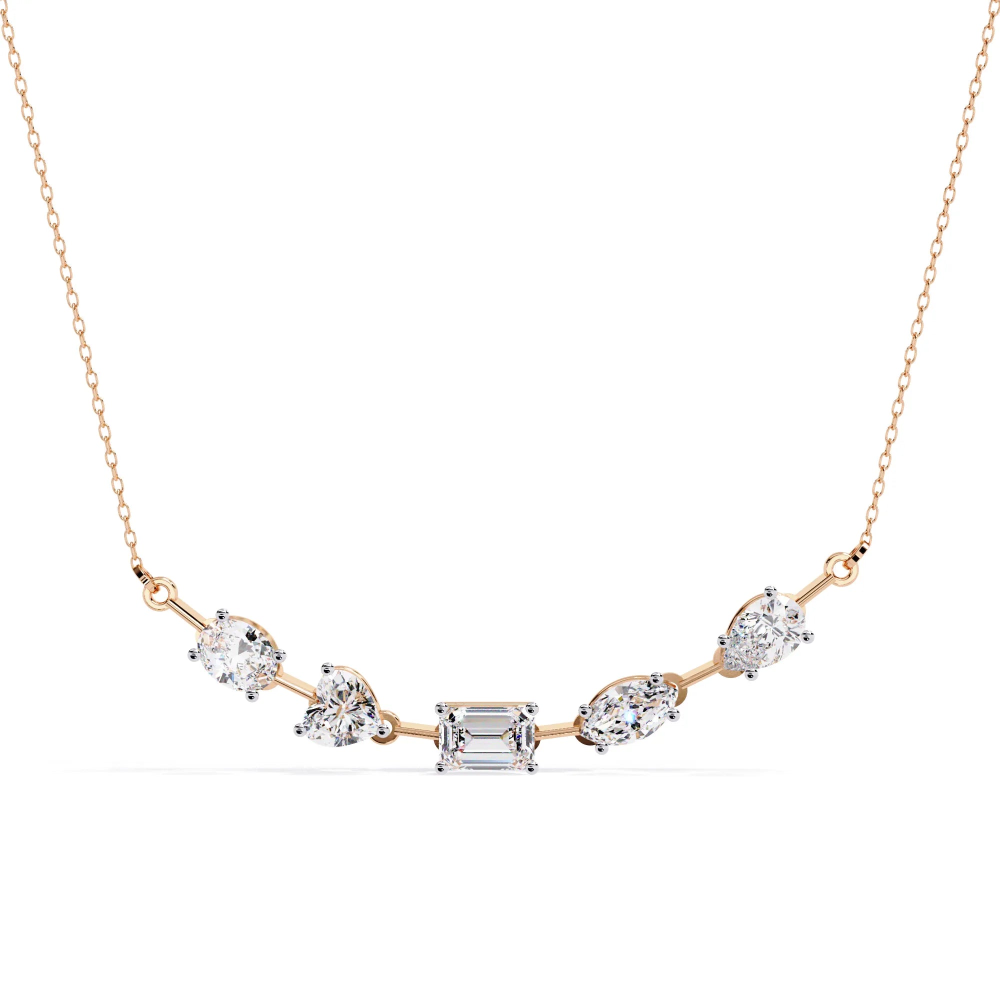 Multi Shape Moissanite Cluster Bar Necklace