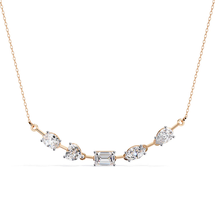 Multi Shape Lab Diamond Cluster Bar Necklace