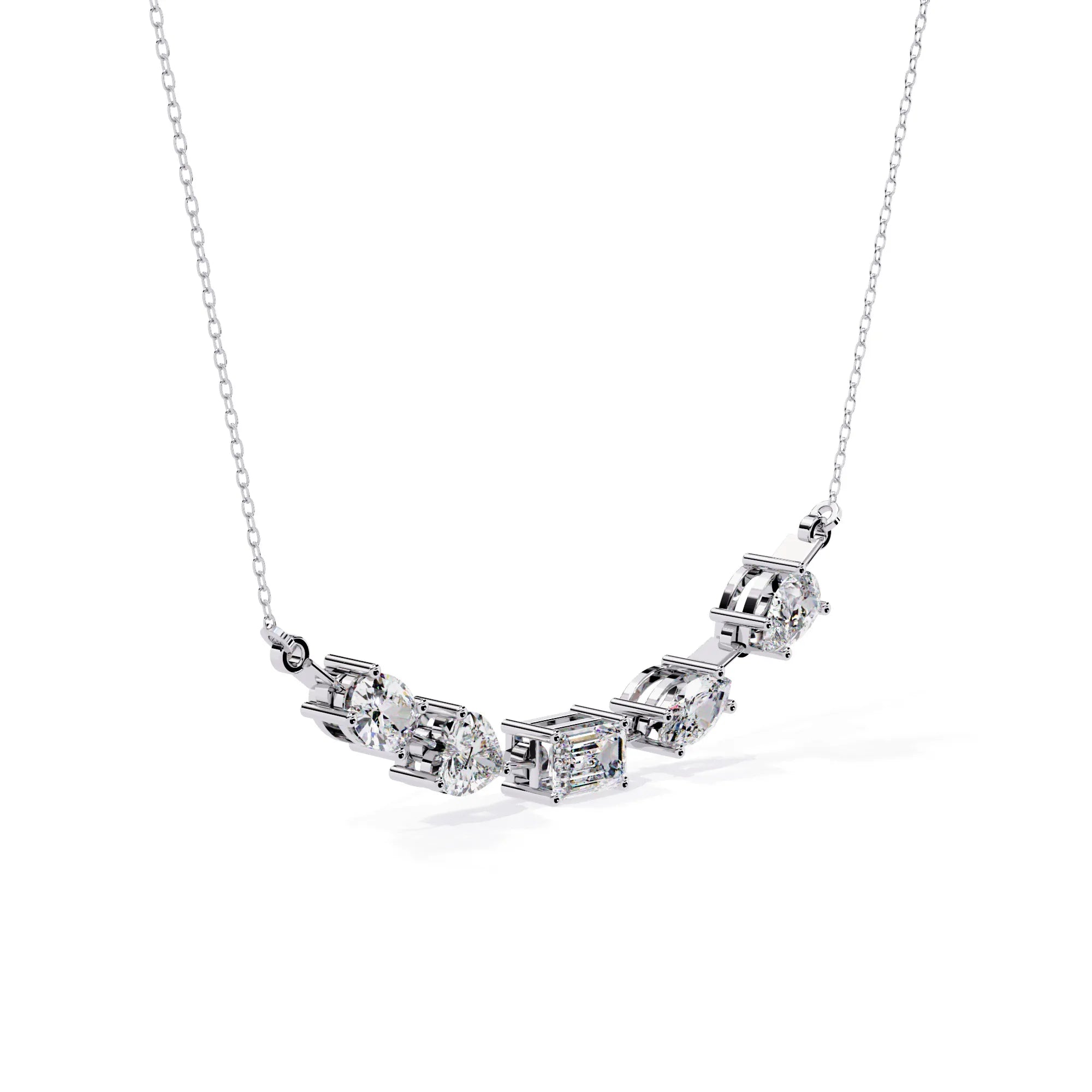 Multi Shape Moissanite Cluster Bar Necklace