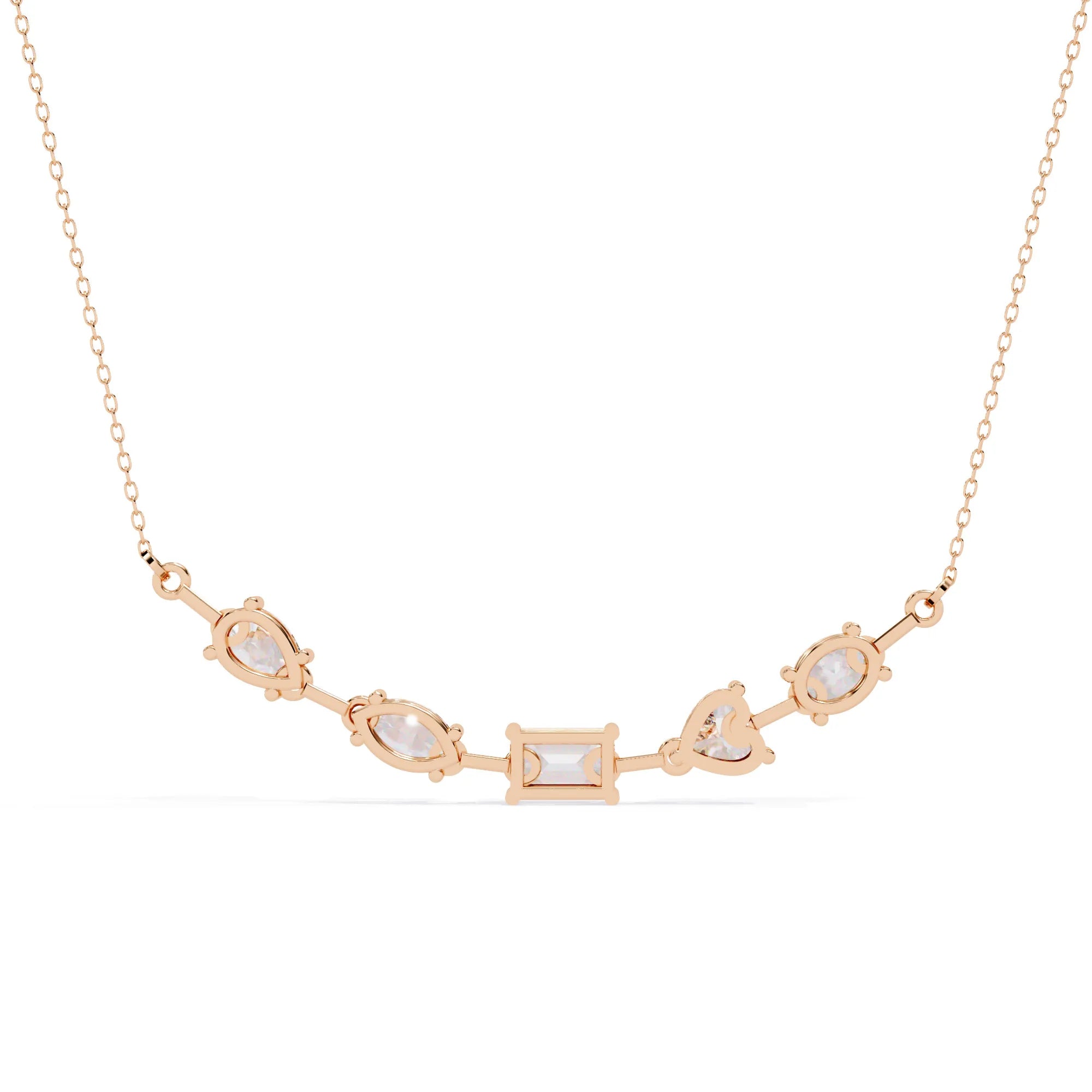 Multi Shape Moissanite Cluster Bar Necklace