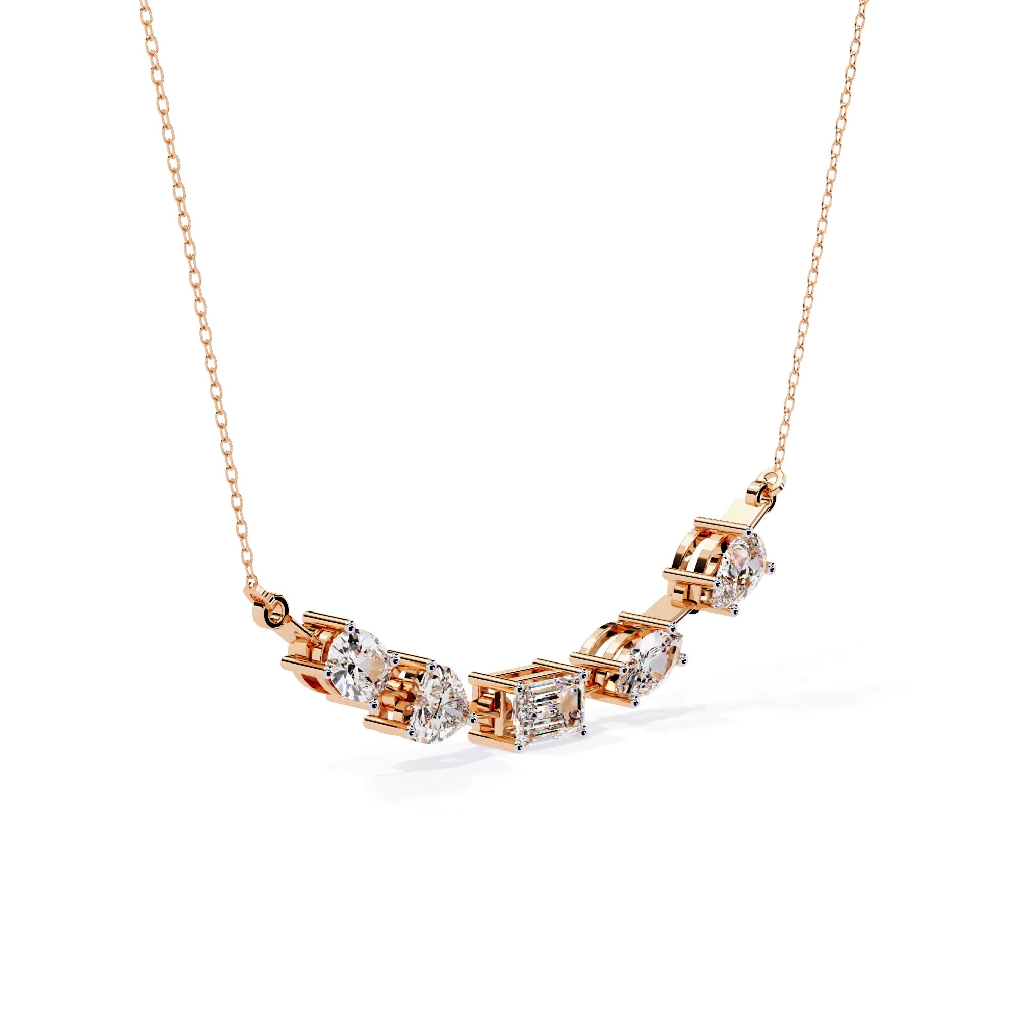 Multi Shape Lab Diamond Cluster Bar Necklace