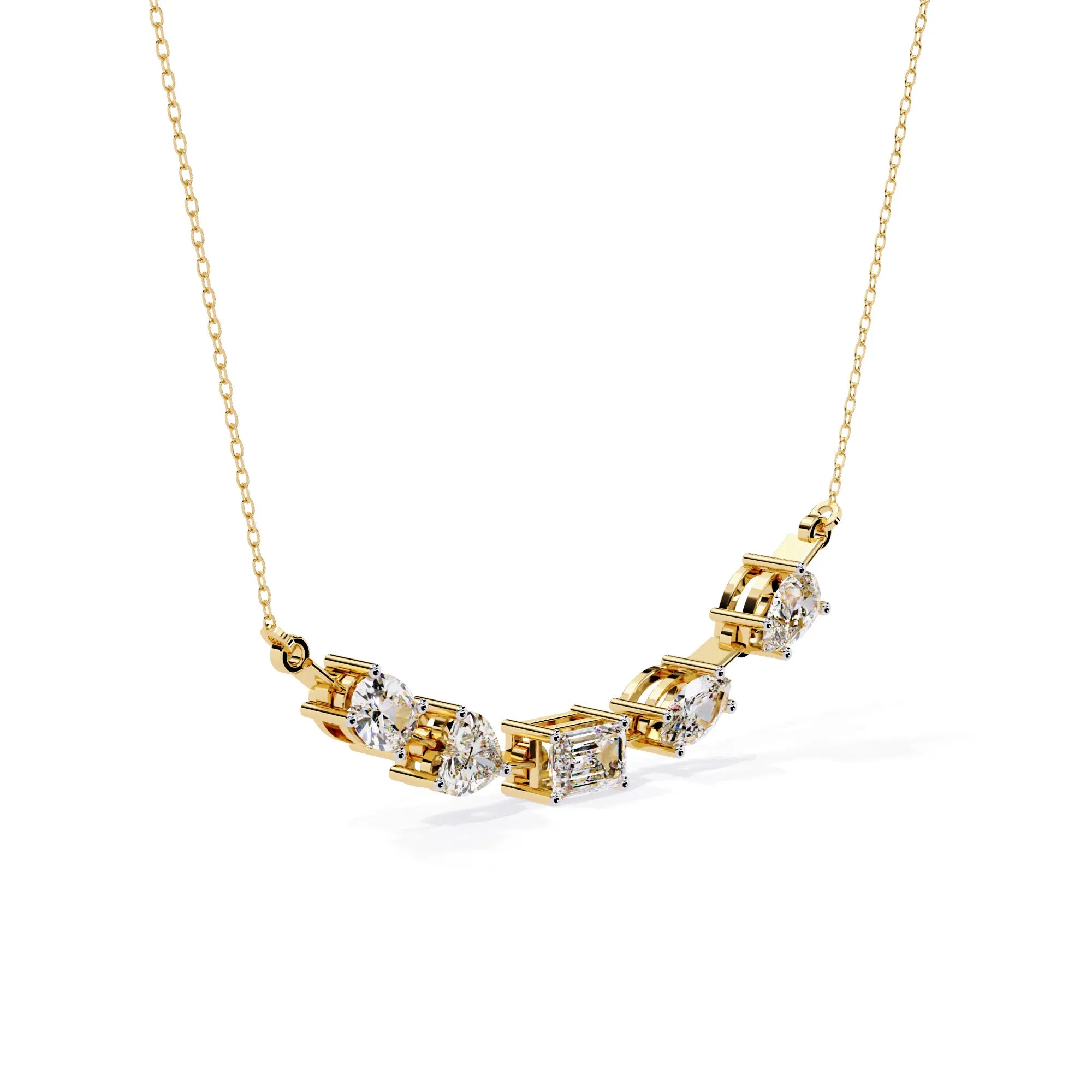 Multi Shape Moissanite Cluster Bar Necklace