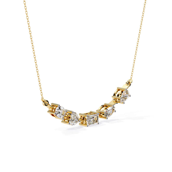 Multi Shape Moissanite Cluster Bar Necklace
