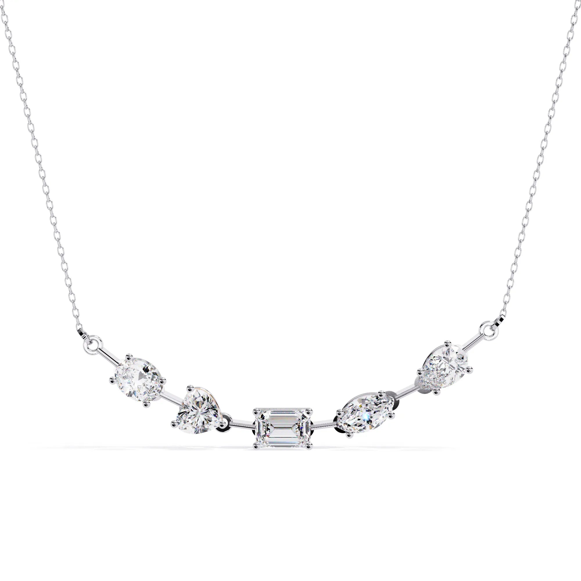 Multi Shape Lab Diamond Cluster Bar Necklace
