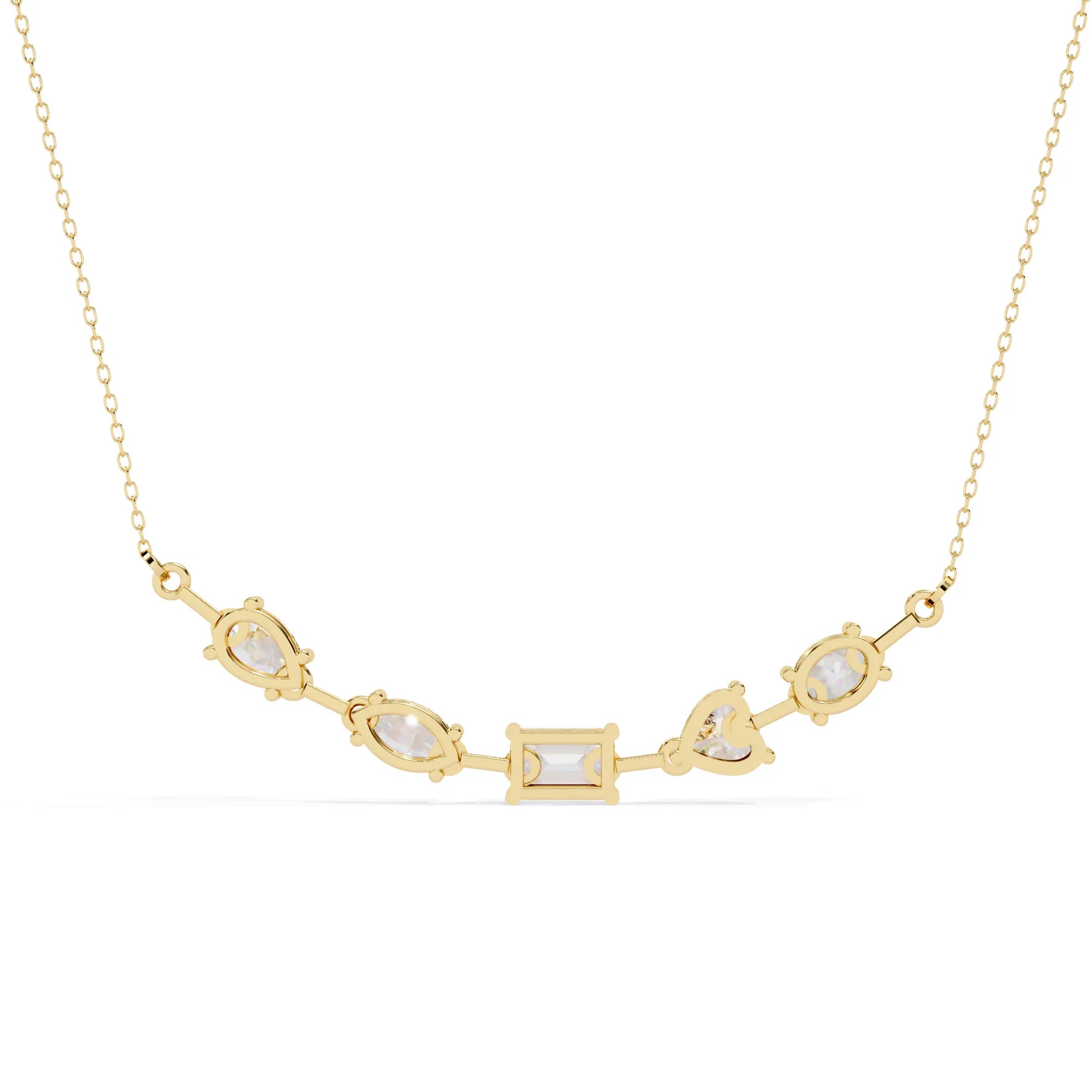 Multi Shape Lab Diamond Cluster Bar Necklace
