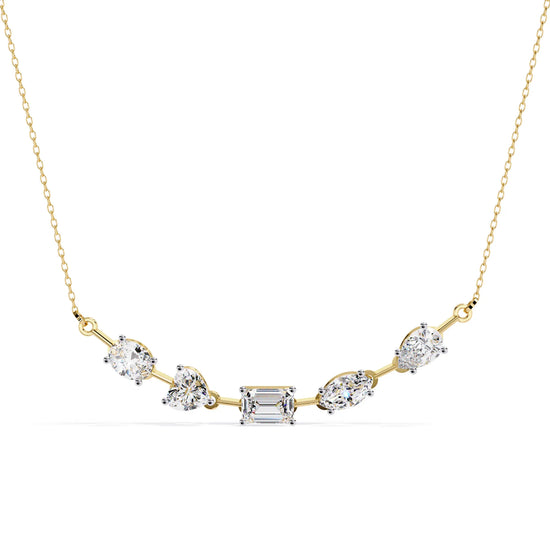 Multi Shape Moissanite Cluster Bar Necklace