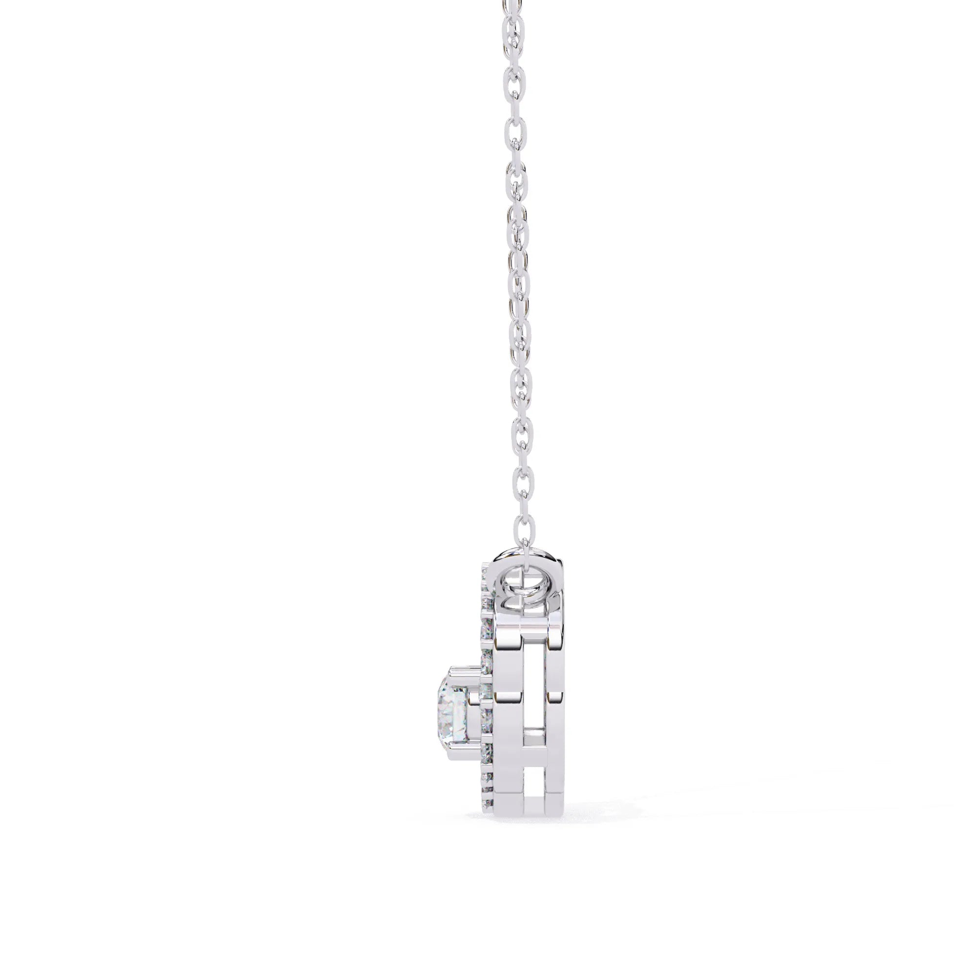 Round Lab Diamond set in Floral Pattern Pendent with Halo setting