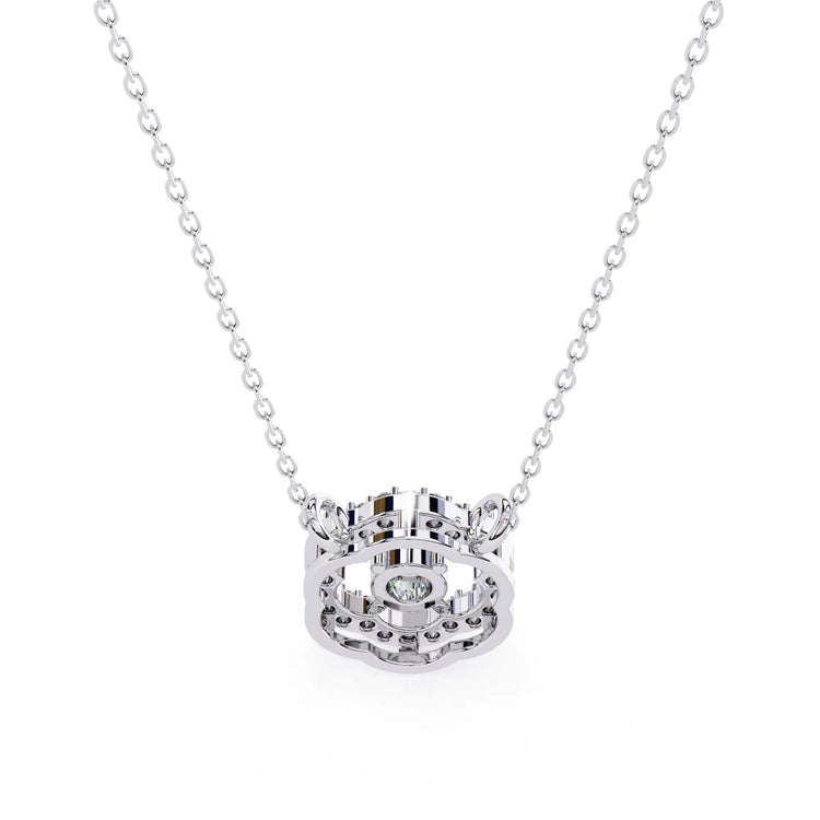 Round Moissanite set in Floral Pattern Pendent with Halo setting